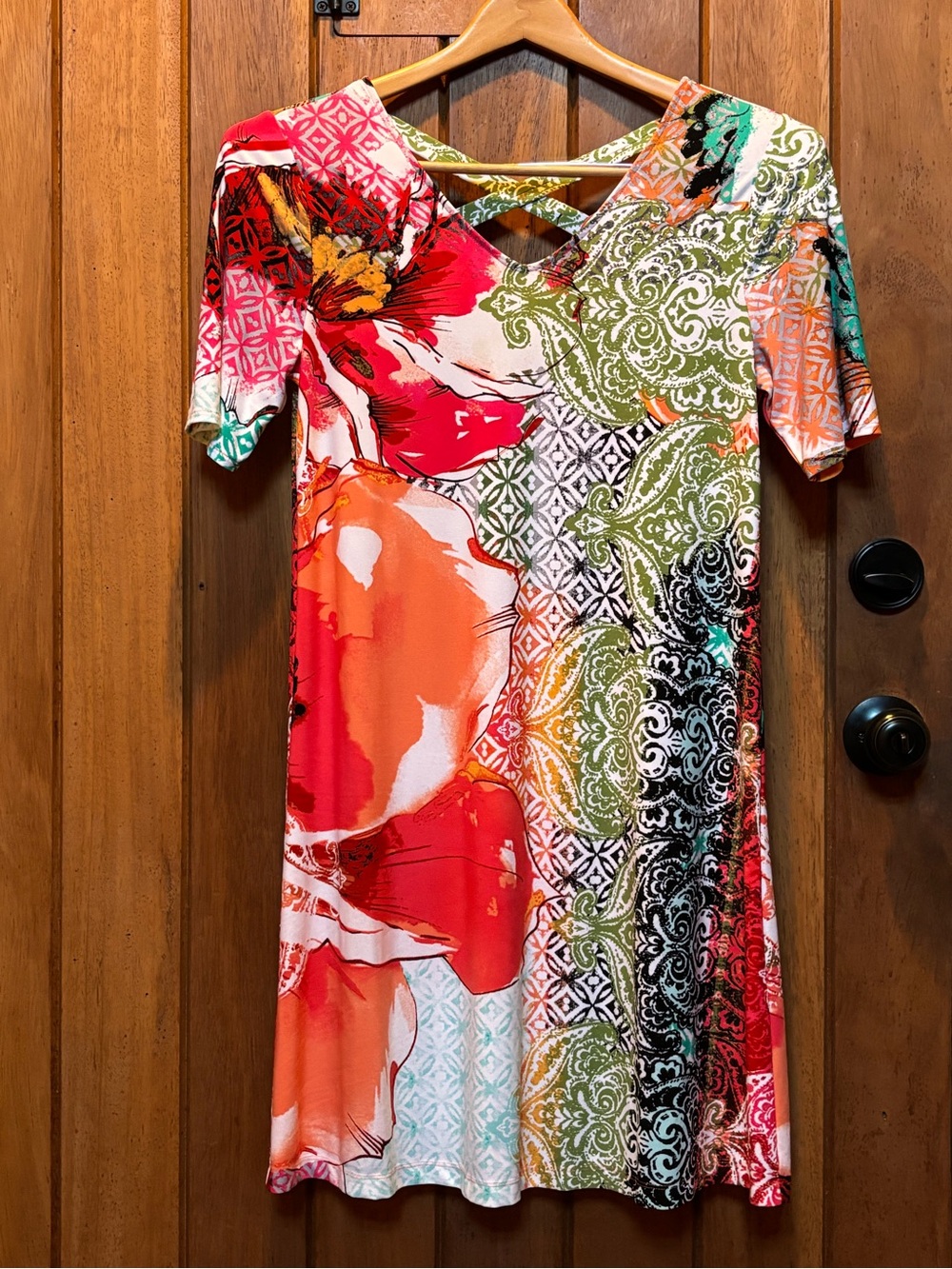 Chico’s Vibrant Floral & Paisley Print Shift Dress - Red Orange Green